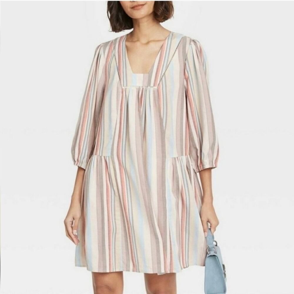 New Knox Rose Taupe Linen Blend Babydoll Dress Size XS